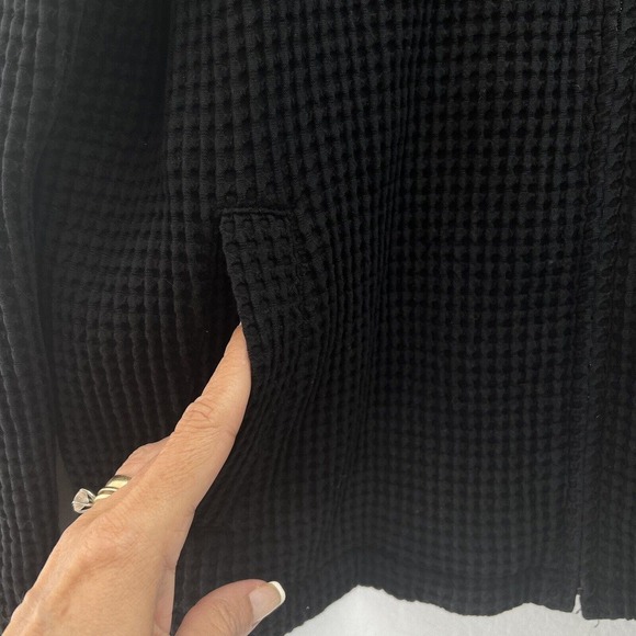 Eileen Fisher Waffle Knit Jacket LARGE Black Stretch LS Lyocell Organic Cotton - Picture 2 of 12